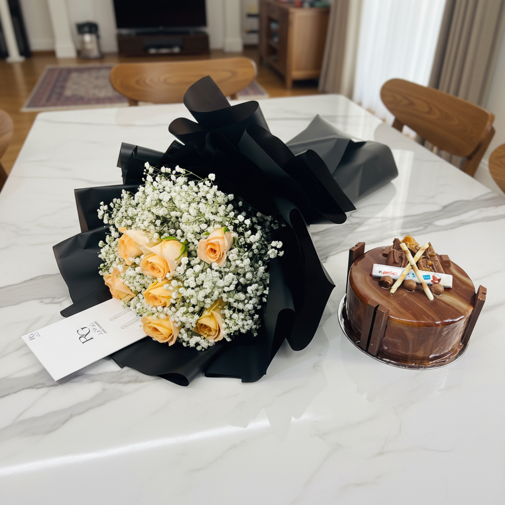 باقة ورد مع كيك رقم.9788