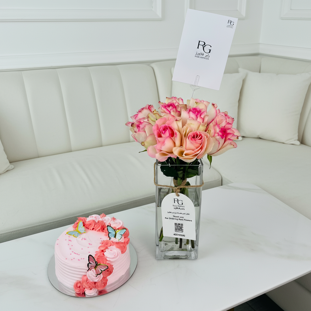 فازة ورد مع كيك رقم.19132