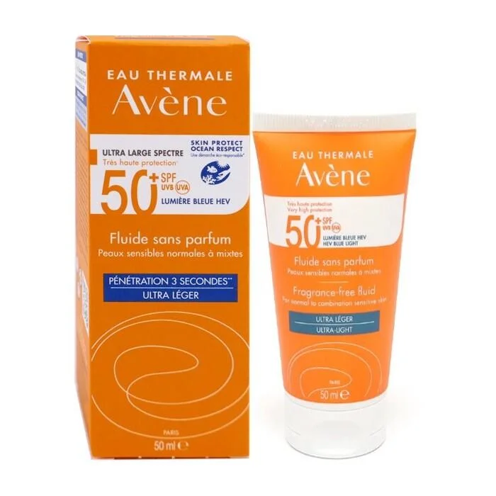 كريم الوقاية من الشمس أفين ألترا لارج سبيكتر خالي من العطر SPF50+ Fluide Sans Parfum 50 مل رقم 9938