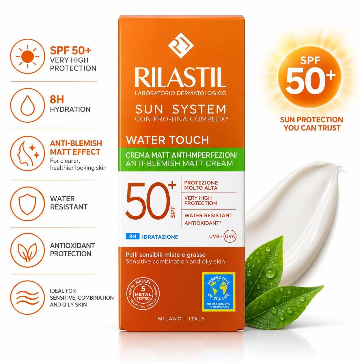 كريم مات مضاد للشوائب ووتر تاتش صن سيستم واقي شمس SPF 50+ من ريلاستيل 50 مل رقم.17364