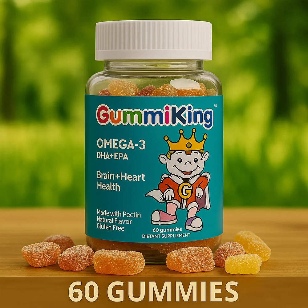 حلوى جيلاتينية من Gummi King Omega-3 DHA+EPA لصحة الدماغ والقلب للأطفال، 60 قطعة، رقم 10411