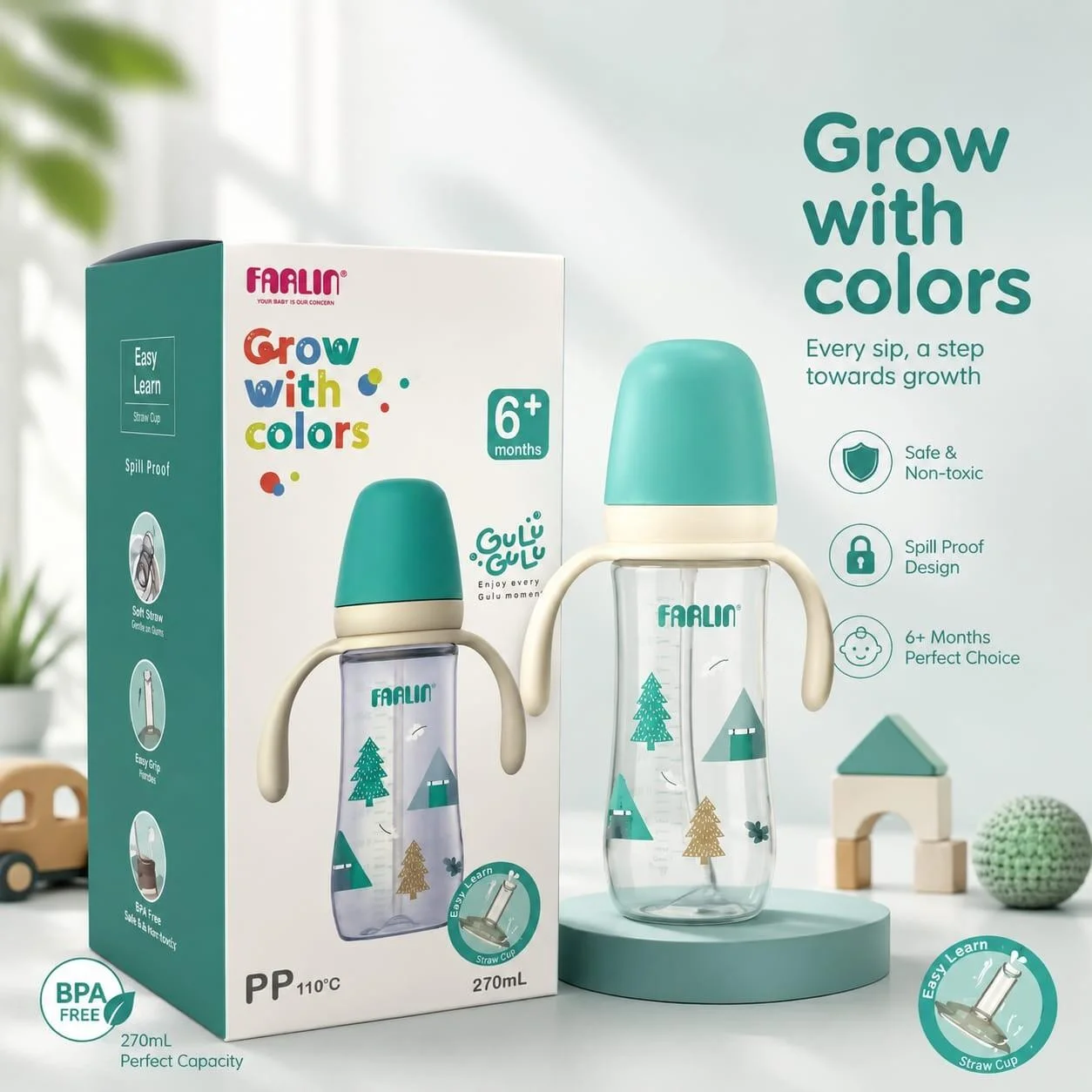 فارلين كوب الشفاط Grow with Colors للأطفال +6 أشهر (بولي بروبيلين PP، 110° 270 مل AG-14201(G) رقم.16742
