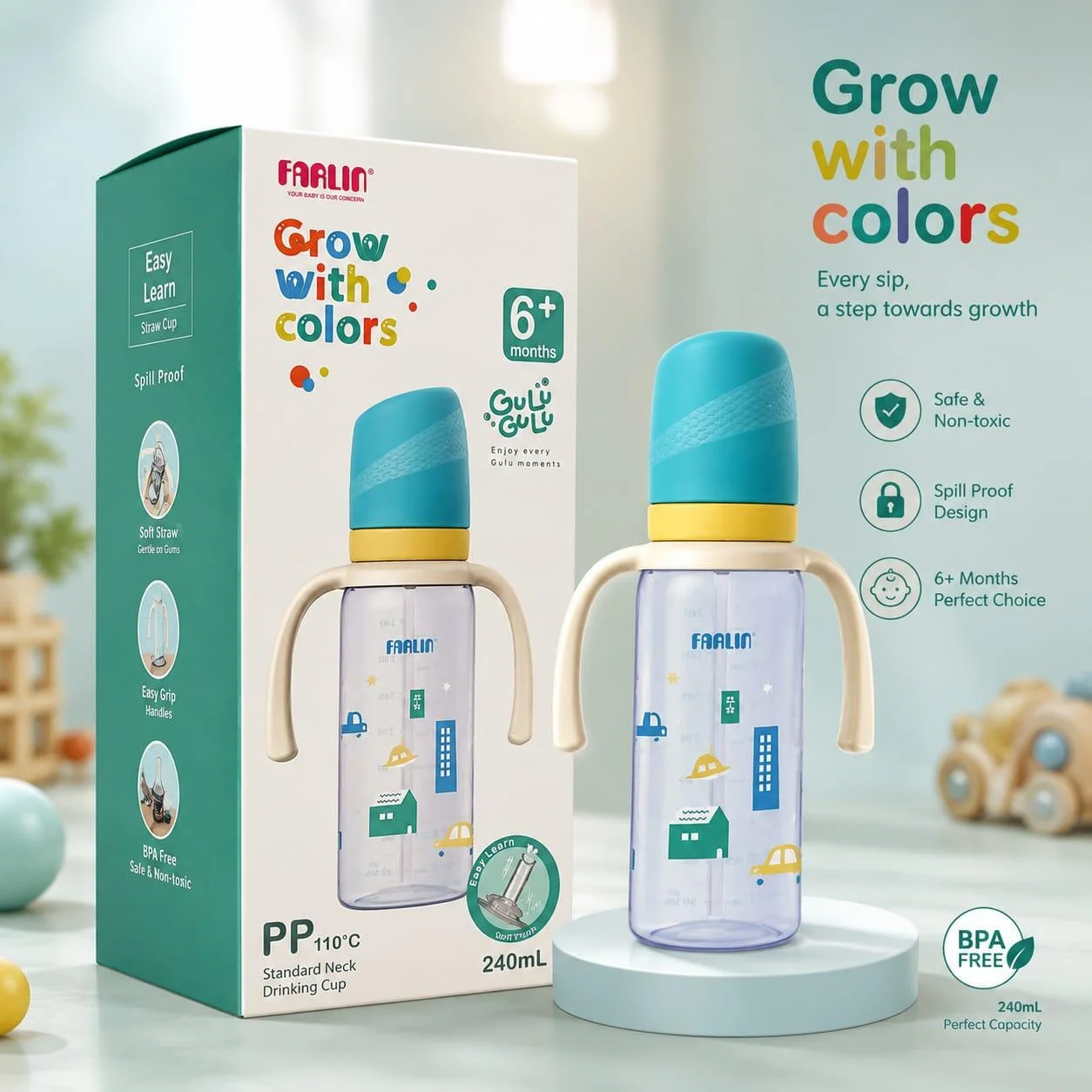 فارلين كوب الشفاط Grow with Colors للأطفال +6 أشهر (بولي بروبيلين PP، 110° 240 مل AG-14101(B) رقم.16743