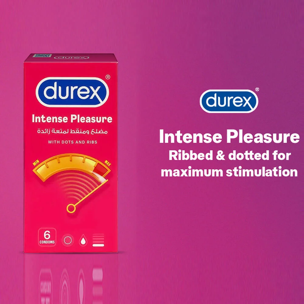 واقي ذكري Durex Intense Pleasure مع نقاط وضلوع، 6 قطع، رقم 9858