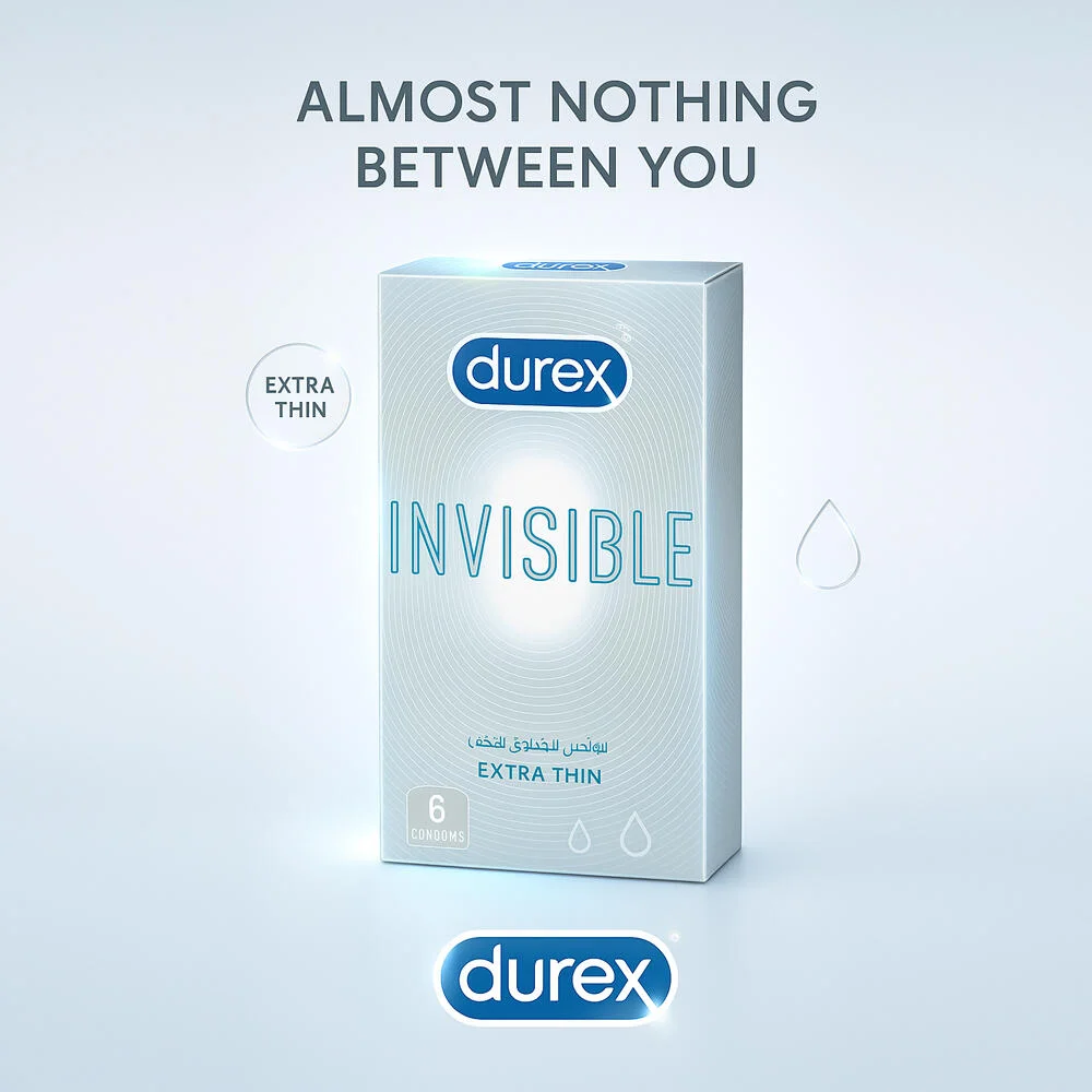 واقيات ذكرية Durex Invisible Extra Thin، 6 قطع، رقم 9859