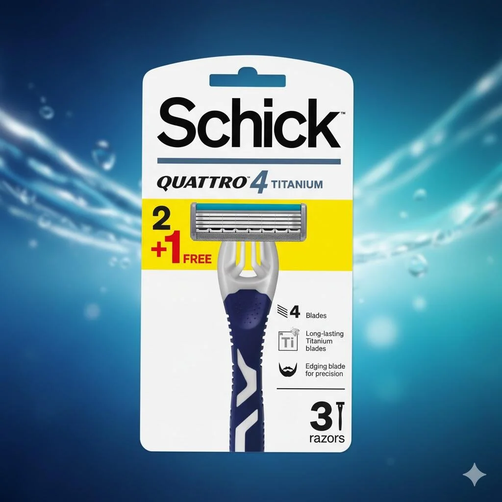 شفرات حلاقة Schick Quattro 4 Titanium (2 + 1 مجاناً) – 3 شفرات رقم 14825