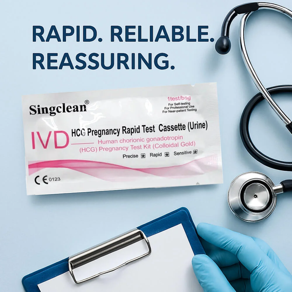 كاسيت اختبار الحمل السريع HCG IVD من Singclean (البول) 1P رقم 14065