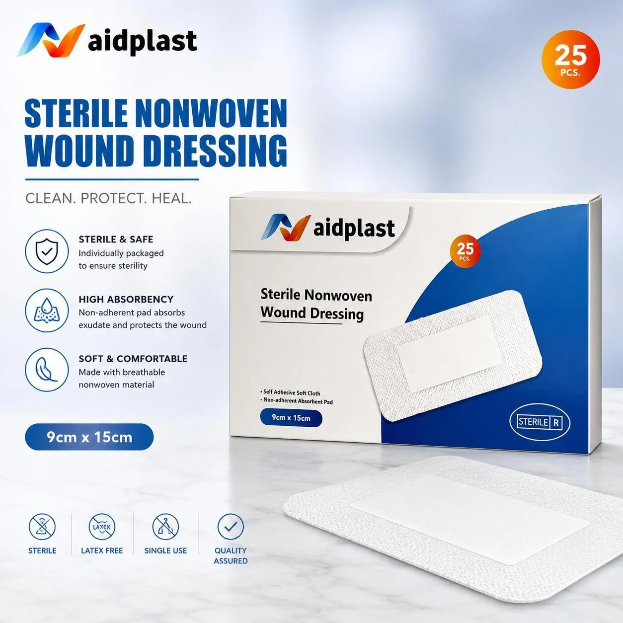 إيدبلاست ضماد جروح معقم غير منسوج (9cmx15cm) 25 قطعة رقم 16500