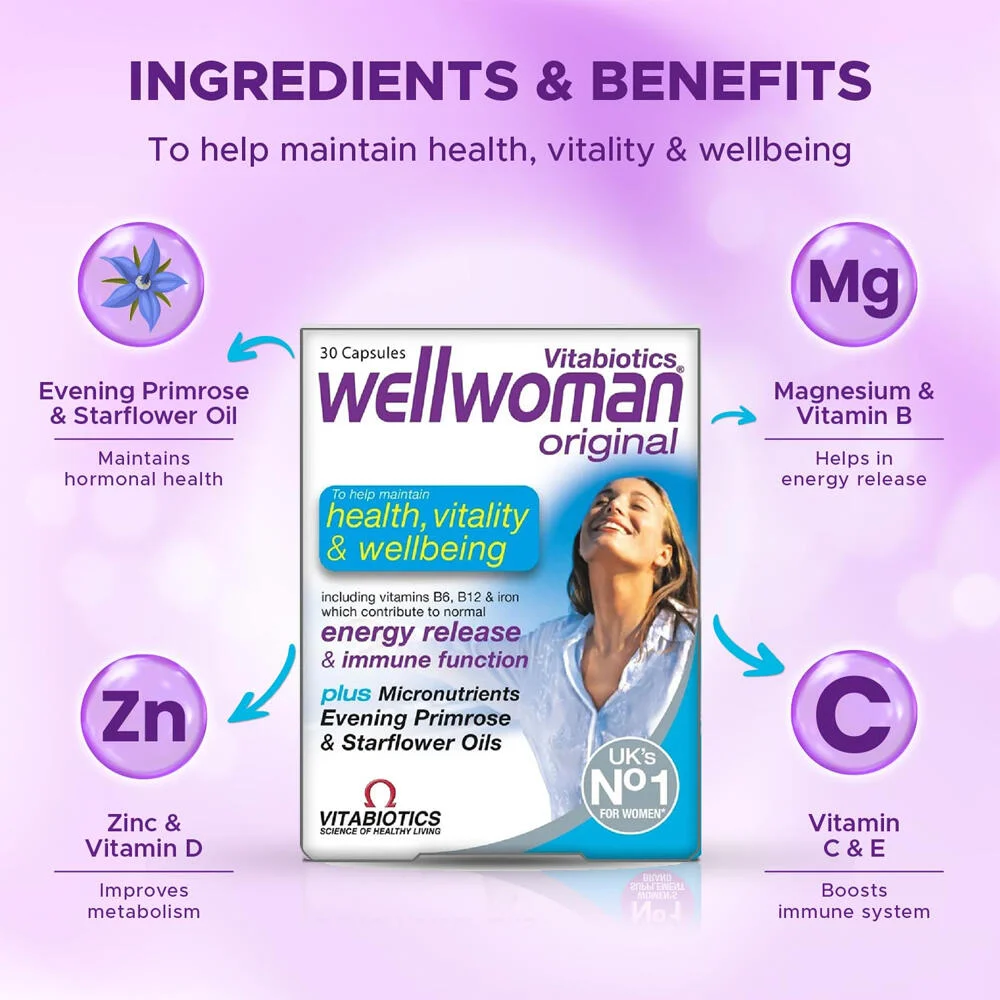 كبسولات Wellwomen Original لتعزيز الطاقة ووظيفة المناعة، 30 كبسولة، رقم 9979