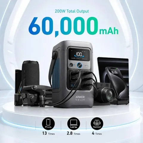 محطة طاقة Anker SOLIX C200 DC بسعة 60,000 مللي أمبير ساعة وقوة 200 واط و5 منافذ - A17270Z1 رقم.27643