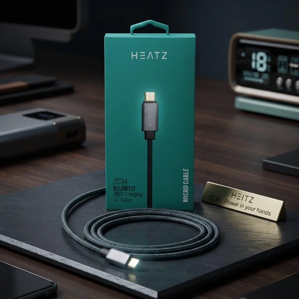 كابل شحن سريع Micro USB من هيتز ZC34 نايلون بقوة 3 أمبير رقم.26612