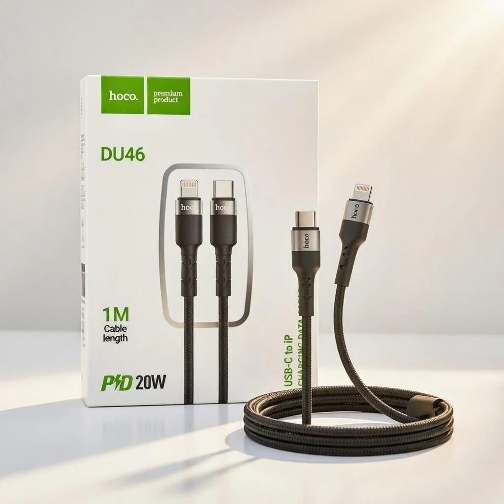 كيبل شحن ونقل بيانات Hoco DU46 من USB-C إلى Lightning بقدرة 20 واط (طول 1 متر) رقم.23021