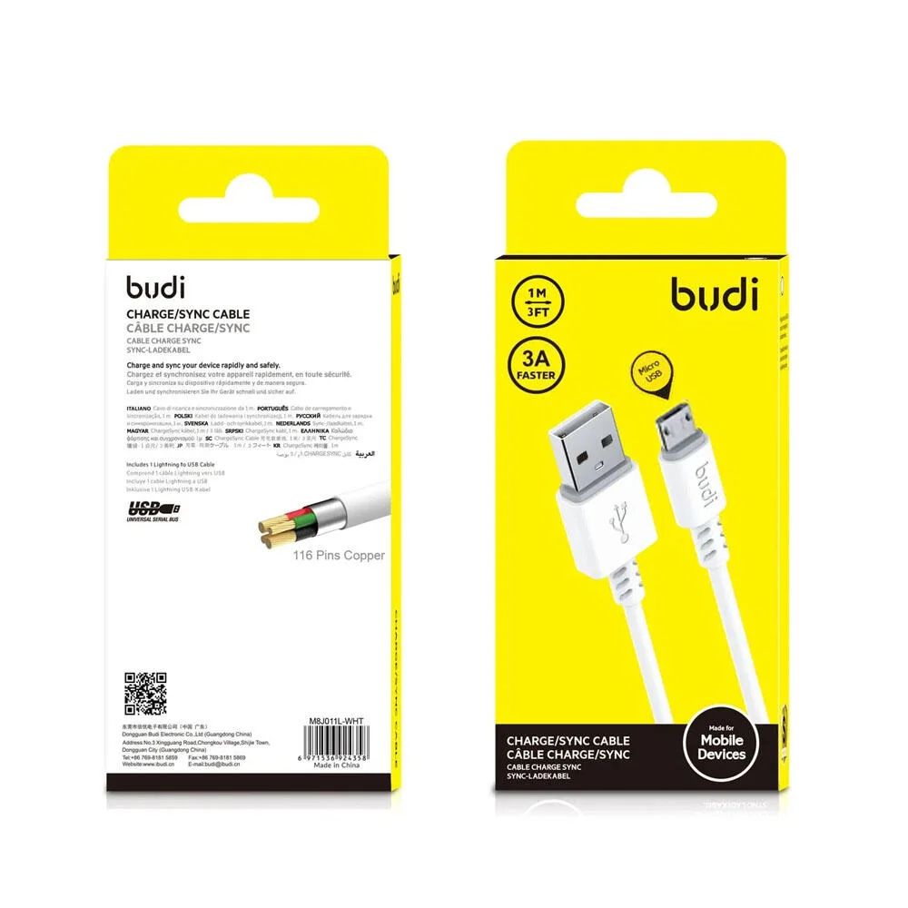 كابل مزامنة BUDI-CHARGE بطول 1 متر و3 أمبير أسرع من نوع MICRO USB رقم.19768