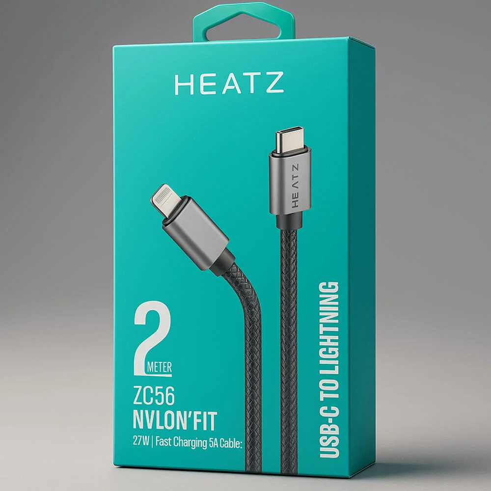 كابل هيتز نايلون مناسب للشحن السريع 3 أمبير من USB-C إلى كابل لايتنينج بطول 2 متر رقم ZC56 رقم.19216