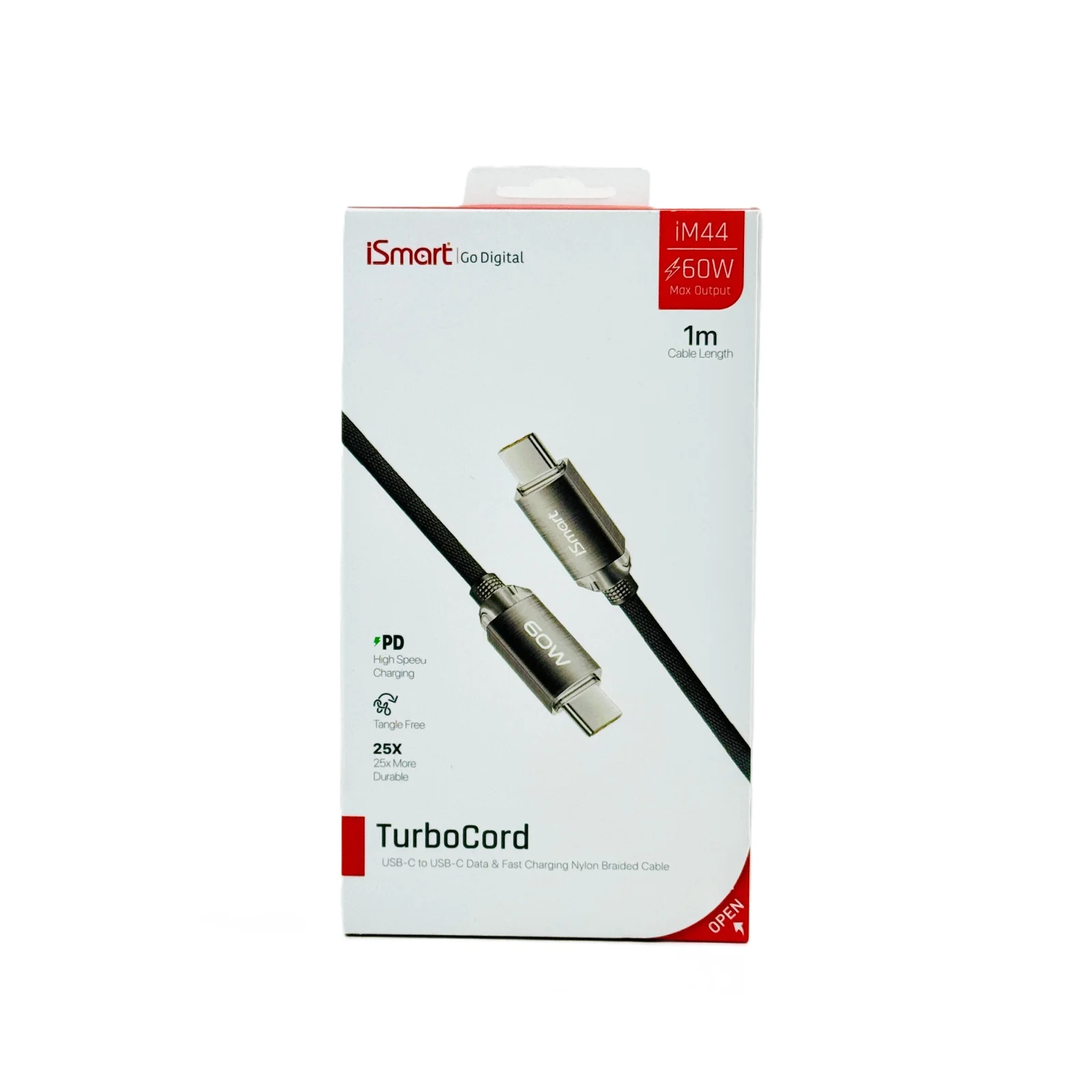 كابل Ismart Turbocord USB-C إلى USB-C للبيانات والشحن السريع 1 متر 60 واط iM44 رقم.17767