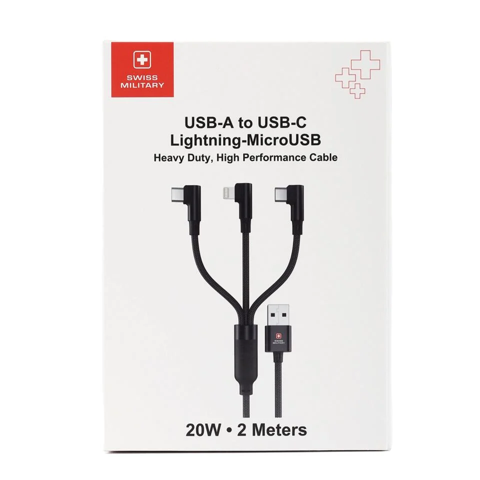 كابل سويس ميليتاري 3 في 1 USB-A إلى USB-C Lightning وMicro USB رقم.5486E