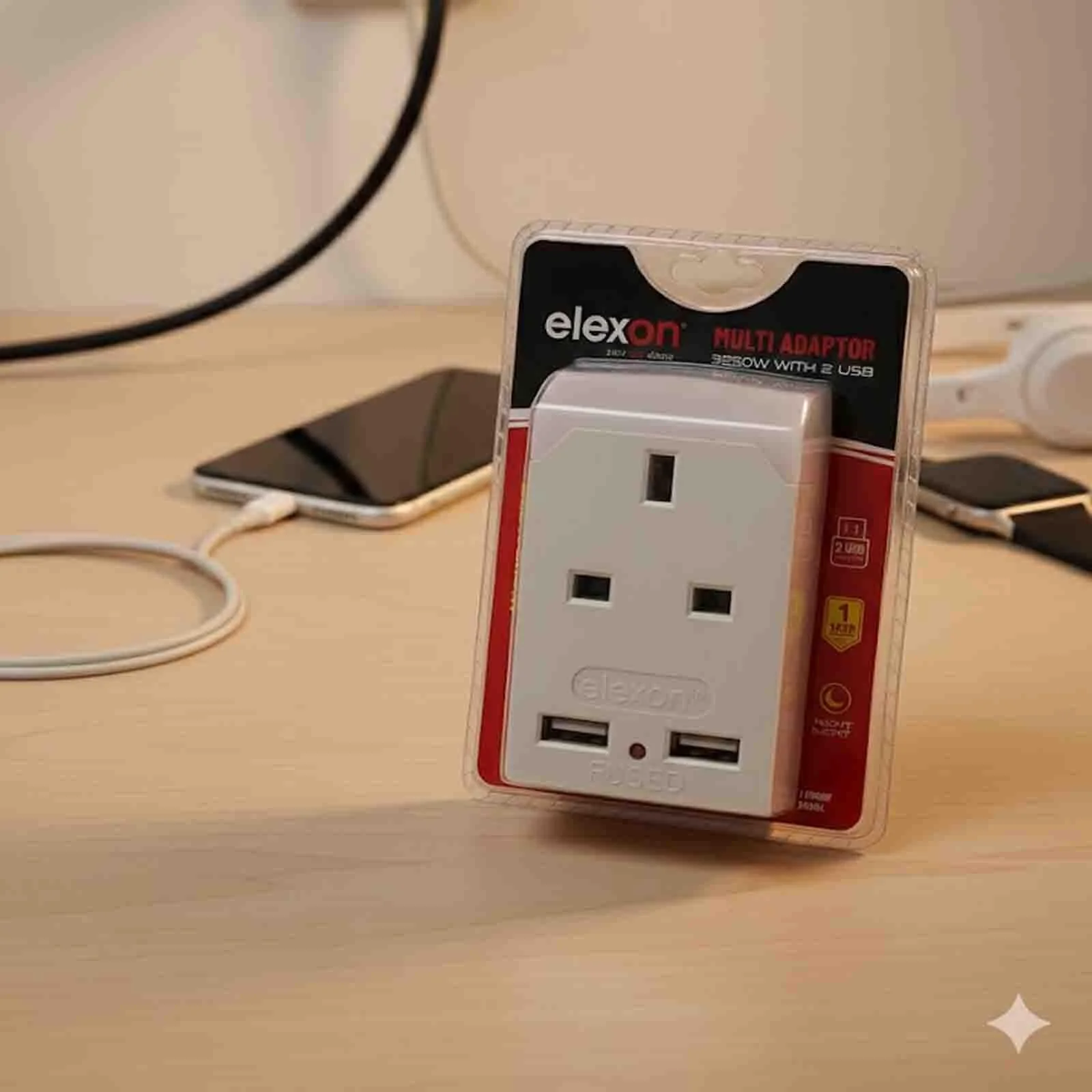 محول كهربائي متعدد من إلكسون بقدرة 3250 واط مع منفذي USB EL 7302 رقم.21408