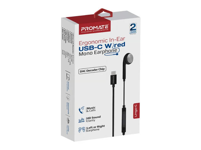 بروميت سماعة أذن سلكية أحادية بمنفذ USB-C باللون الأسود رقم.4373E