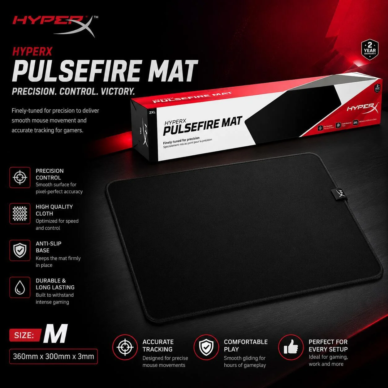 ماوس باد ألعاب HyperX Pulsefire Mat – مقاس M رقم.26418