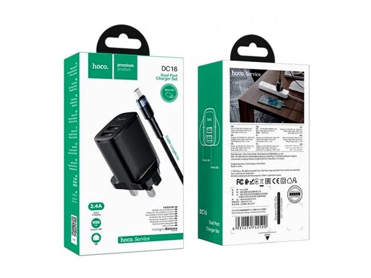 هوكو. مجموعة شاحن Micro-USB ثنائي المنافذ DC16 رقم.1138E