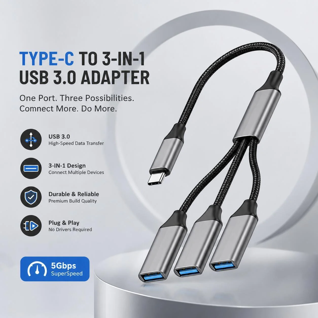 محطة توصيل موزع وموسع 3 في 1 من النوع C إلى USB-A الأصلي - RXY-108 رقم.27718