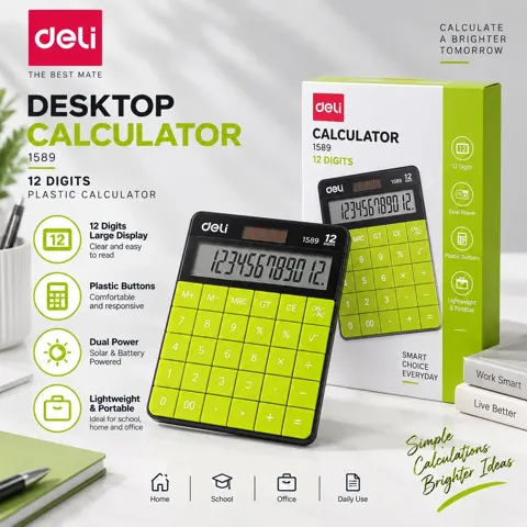 Deli 1589 آلة حاسبة بلاستيكية بـ 12 رقمًا - أسود وأخضر رقم.28686