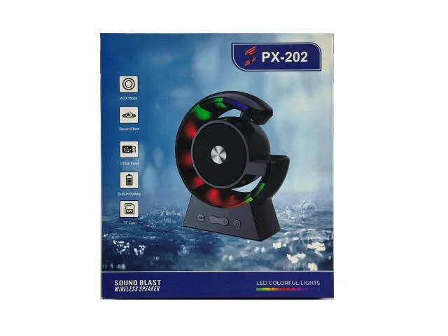 مكبر صوت لاسلكي ساوند بلاست LED بأضواء ملونة رقم PX-202 رقم.4403E