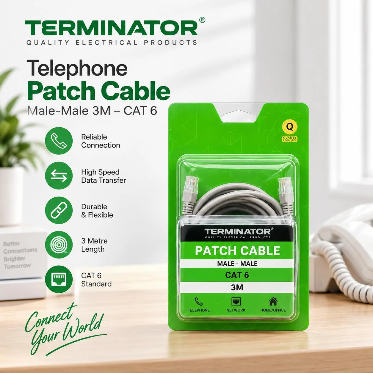 كابل توصيل هاتف Terminator - ذكر-ذكر 3M - CAT 6 رقم.28791