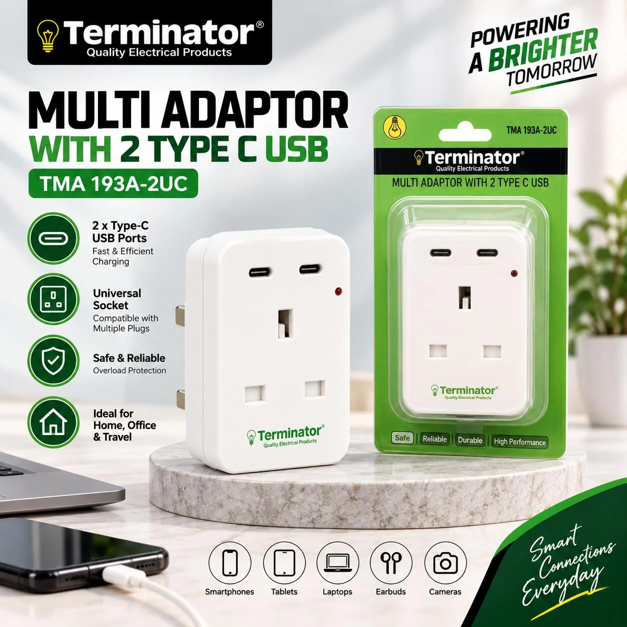 محول متعدد الاستخدامات من نوع Terminator مزود بمنفذي USB من النوع C - TMA 193A-2UC رقم.28919