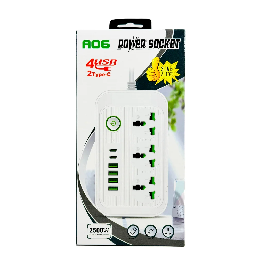 مقبس طاقة 4 منافذ USB 2 Tupe-C 2500 واط A06 رقم.17645