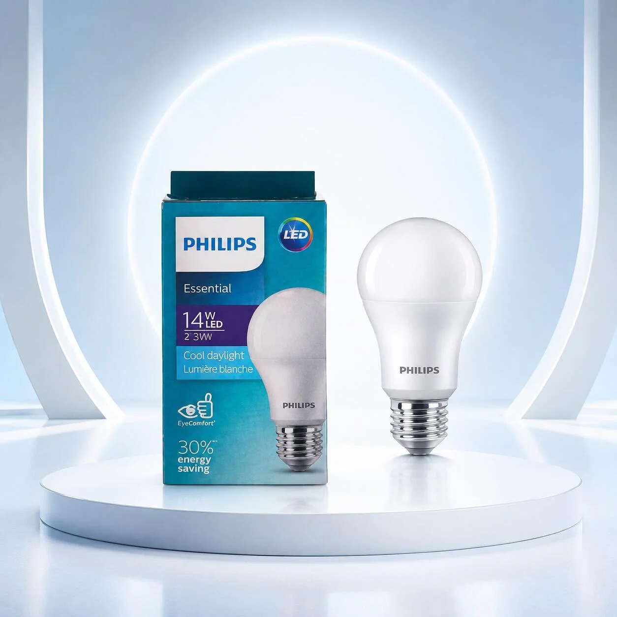 مصباح فيليبس إسينشال LED E27 بقوة 14 واط، 6500 كلفن، ضوء نهاري بارد رقم.27873