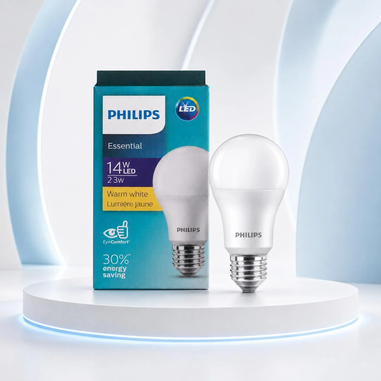 مصباح فيليبس إسينشال LED E27 بقوة 14 واط، 3000 كلفن، أبيض دافئ رقم.27872