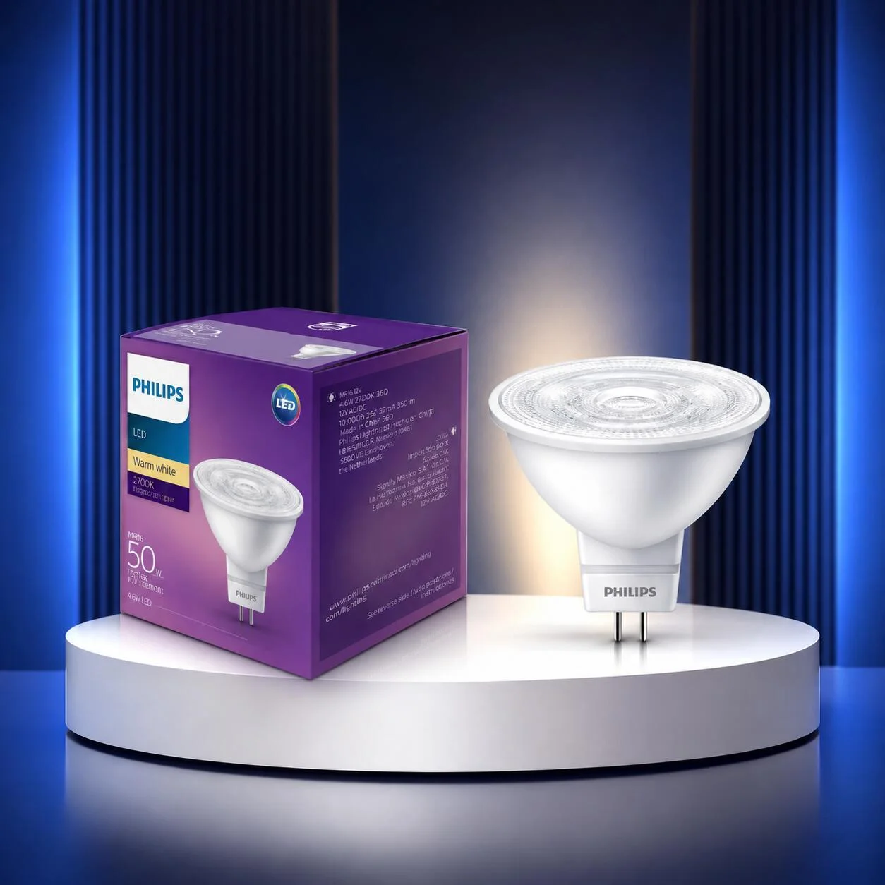 مصباح LED من فيليبس بقوة 4.5 واط - أبيض دافئ، قاعدة GU5.3 رقم.27869