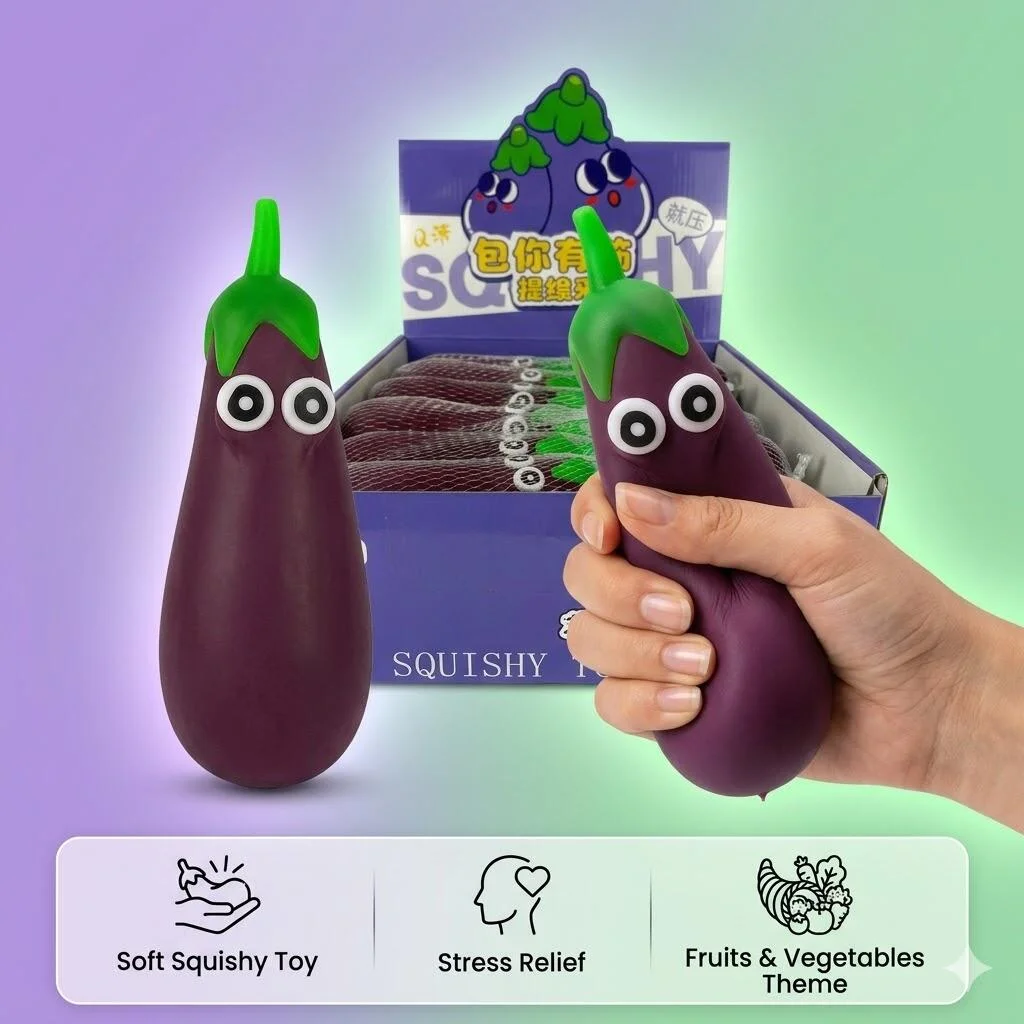 لعبة سكويشي على شكل باذنجان مضحك – لعبة ناعمة لتخفيف التوتر (1 قطع) رقم.23490