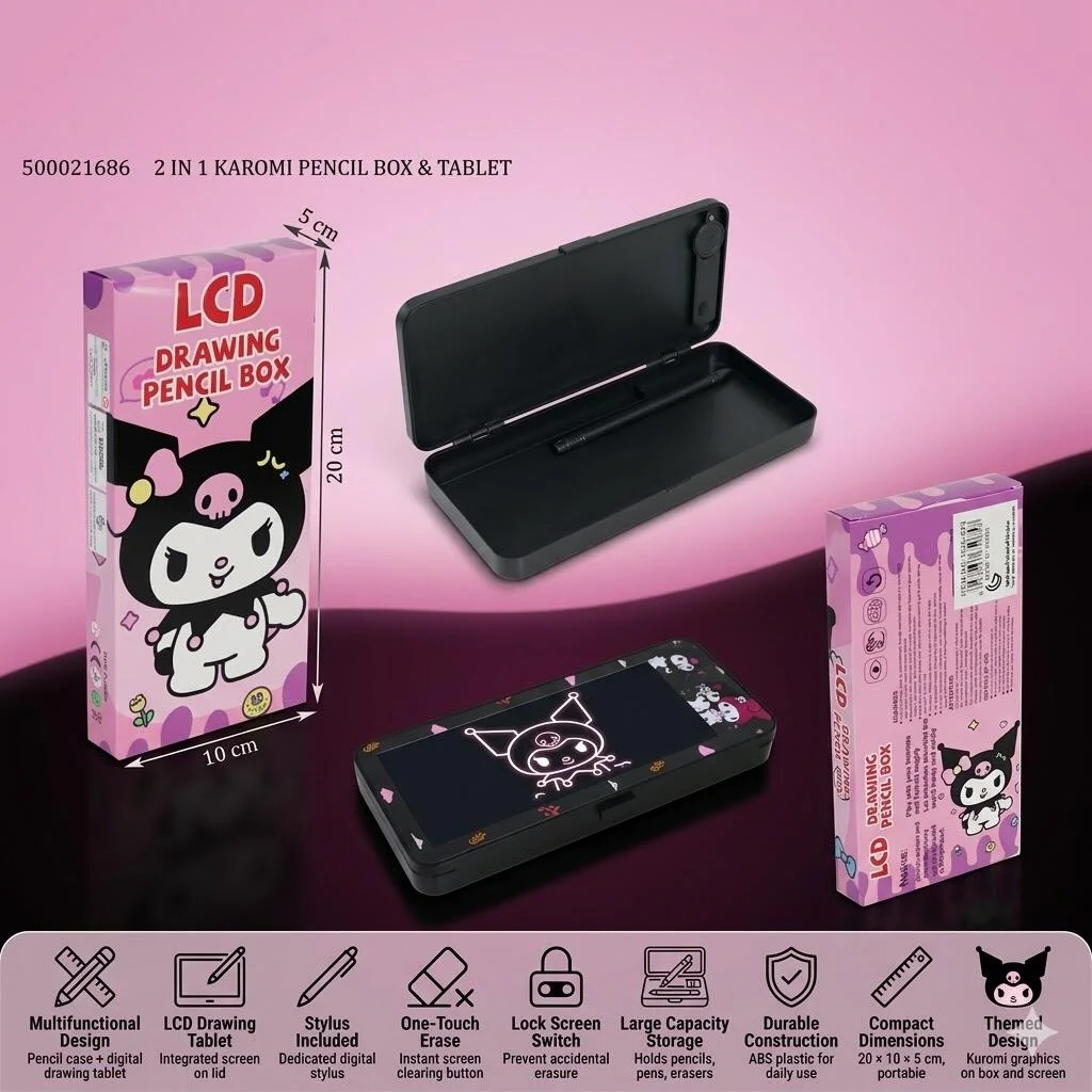 علبة أقلام Kuromi 2 في 1 مع شاشة رسم LCD وقلم إلكتروني رقم.23431