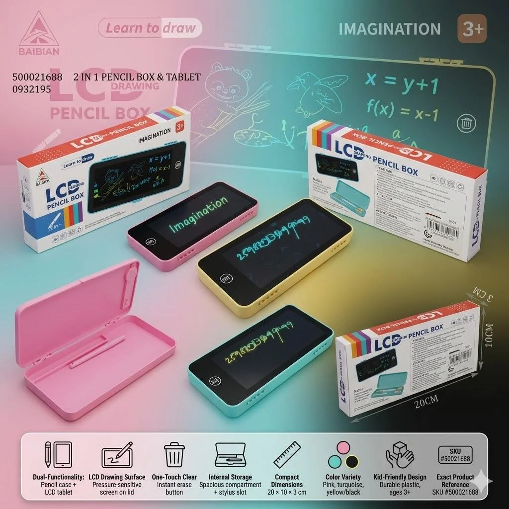 علبة أقلام مع لوح رسم LCD 2 في 1 للأطفال (3+) رقم.23335