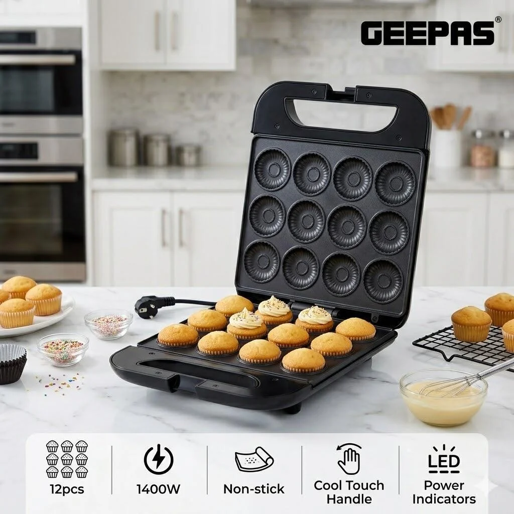 صانعة الكيك الصغيرة من Geepas – 12 قطعة، 1400 واط (GCM3762N) رقم.23134