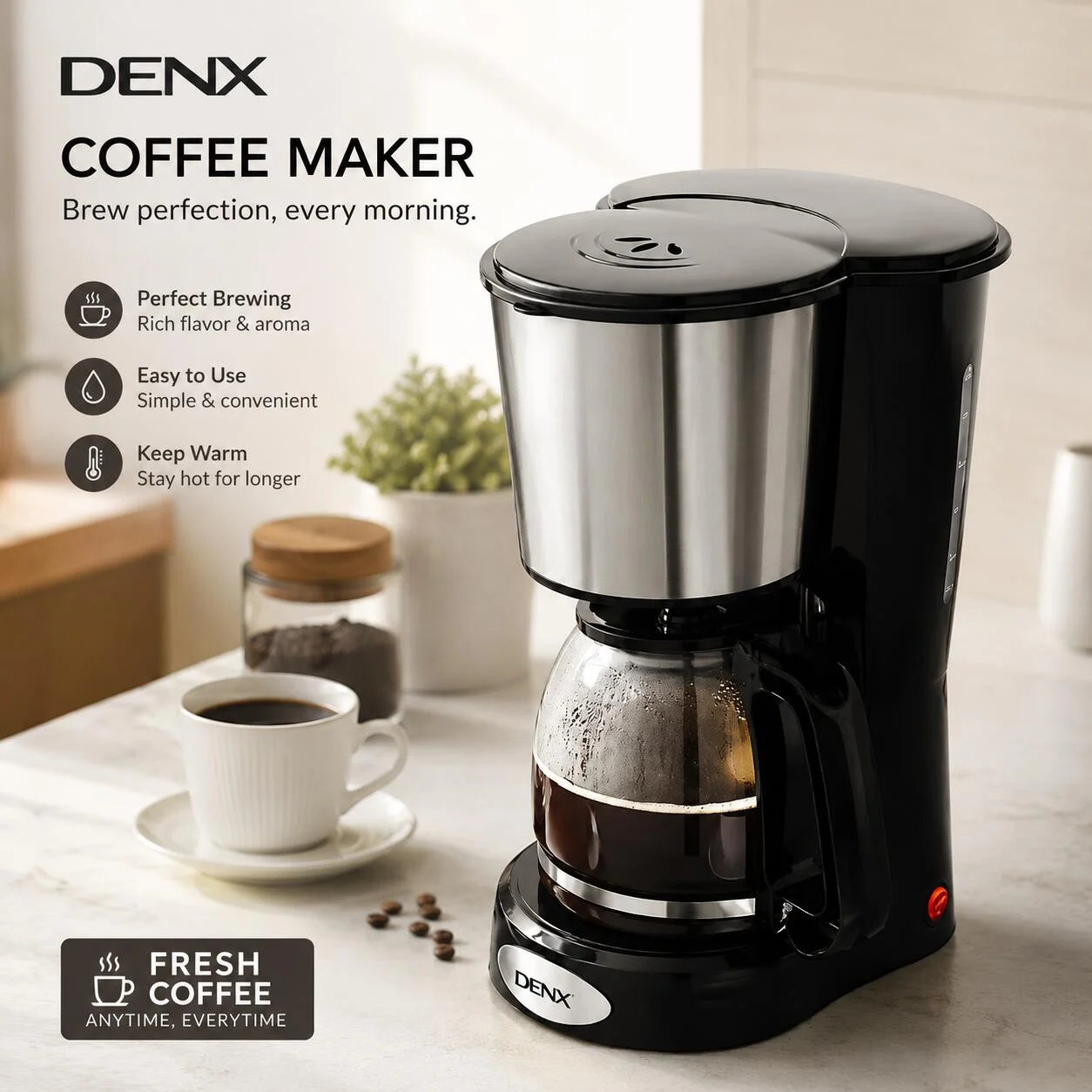 ماكينة تحضير القهوة بالتقطير DENX مع إبريق زجاجي رقم.25241