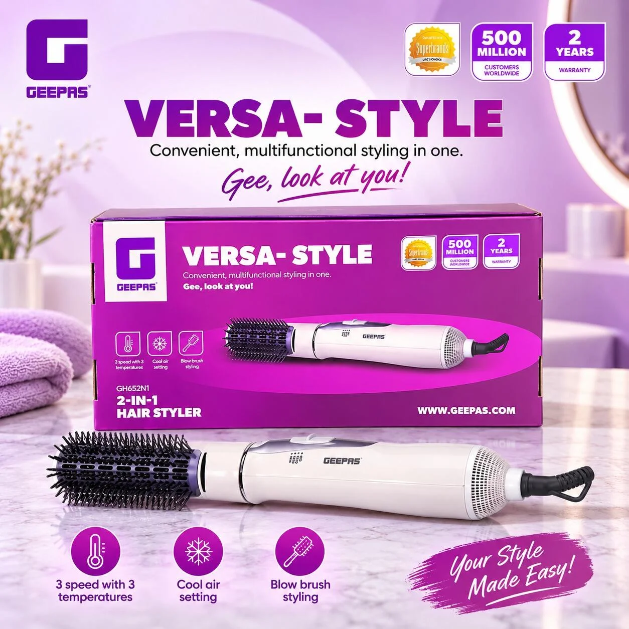 جيباس فيرسا ستايل مصفف شعر 2 في 1 – GH652N1 رقم.29598