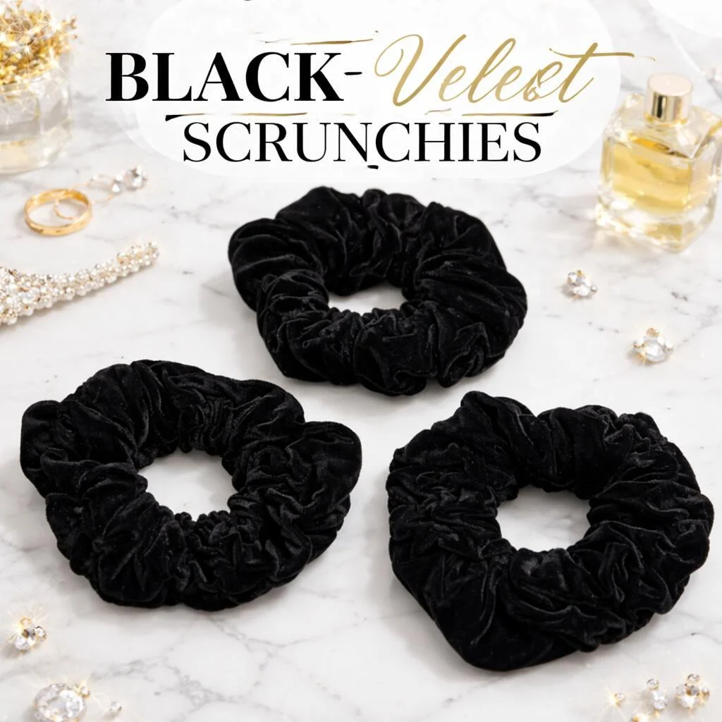 ربطات شعر مخملية سوداء – DL8060-4B مجموعة 3 قطع رقم.23620