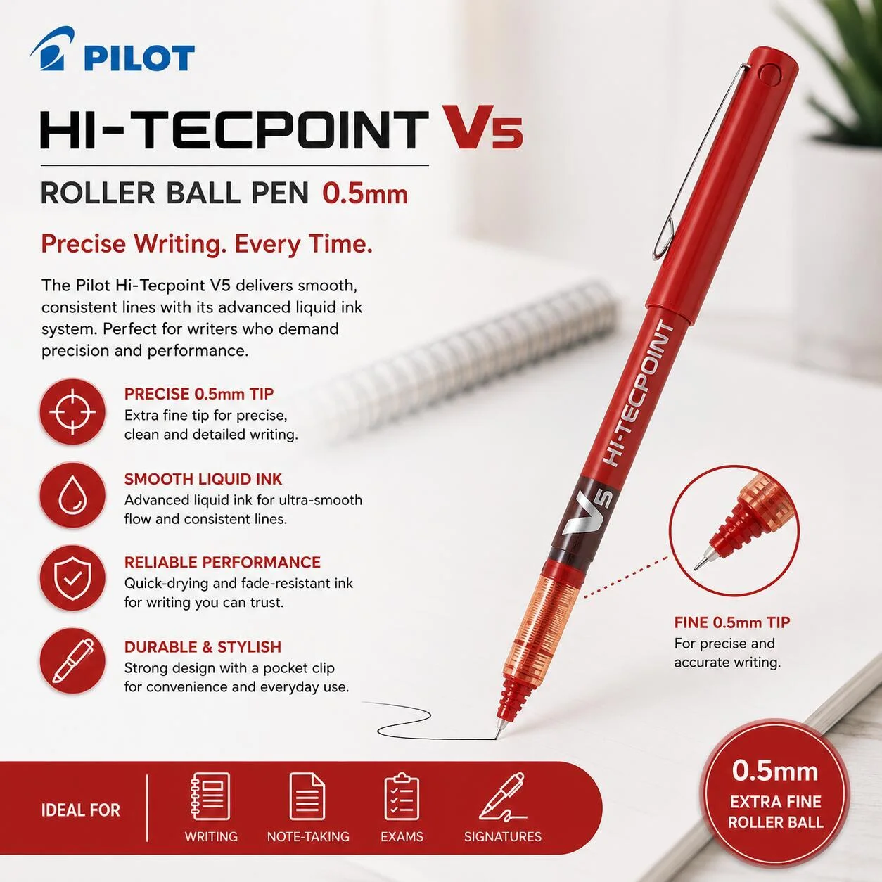 قلم بايلوت HI-TECPOINT V5 رولر بول 0.5 مم رقم.26906