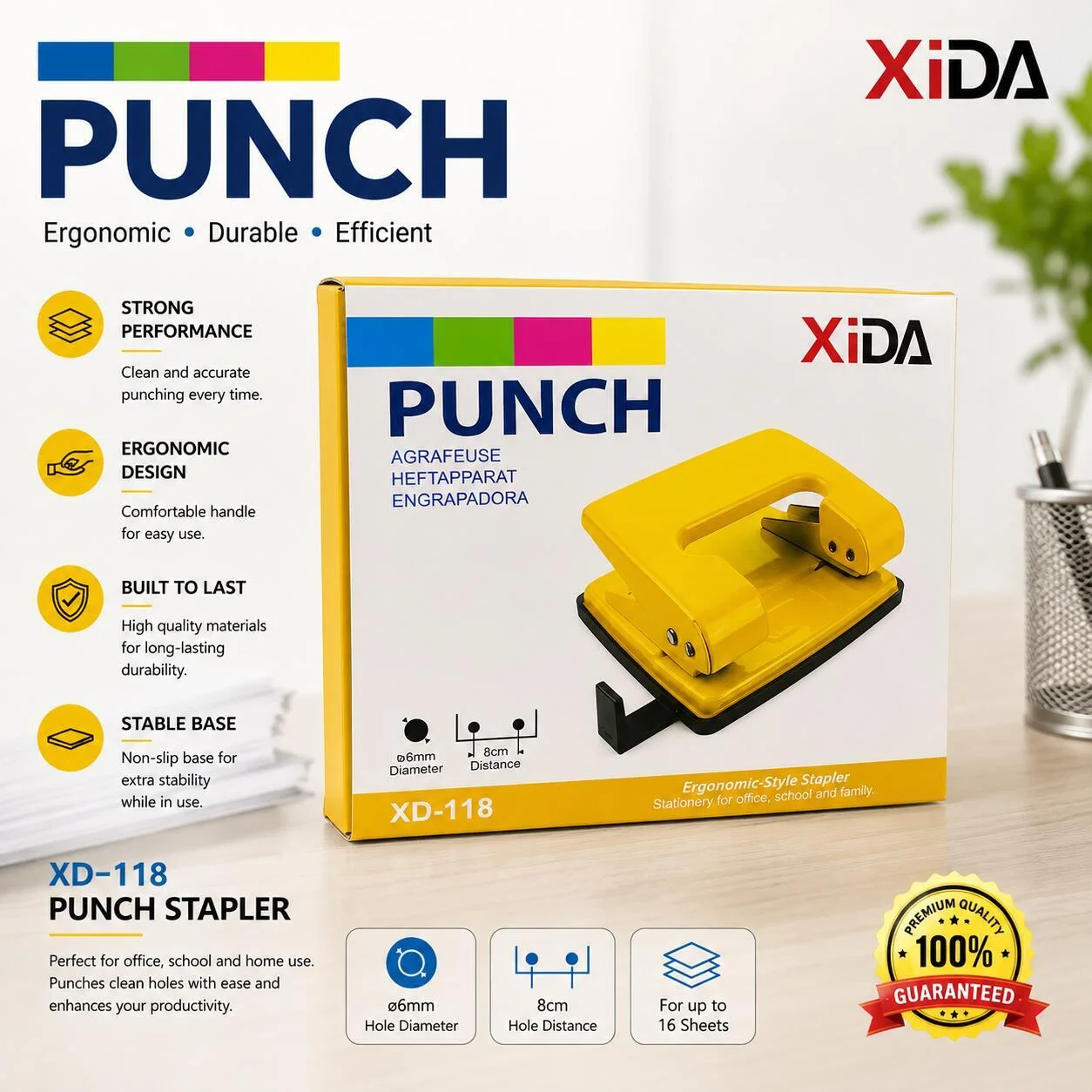 مثقاب أوراق XiDA XD-118 – ثقب مزدوج رقم.26099