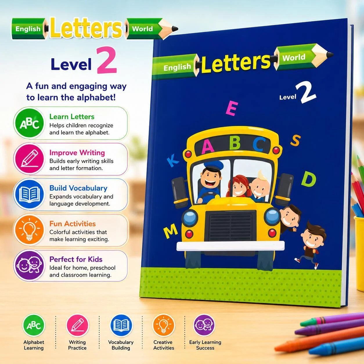 كتاب English Letters World لتعلم وكتابة الحروف الإنجليزية – المستوى الثاني رقم.26341
