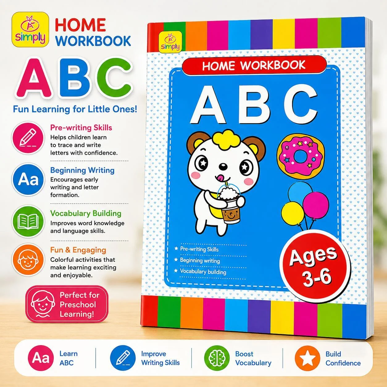 كتاب Simply ABC التعليمي المنزلي للأطفال – من عمر 3 إلى 6 سنوات رقم.26340