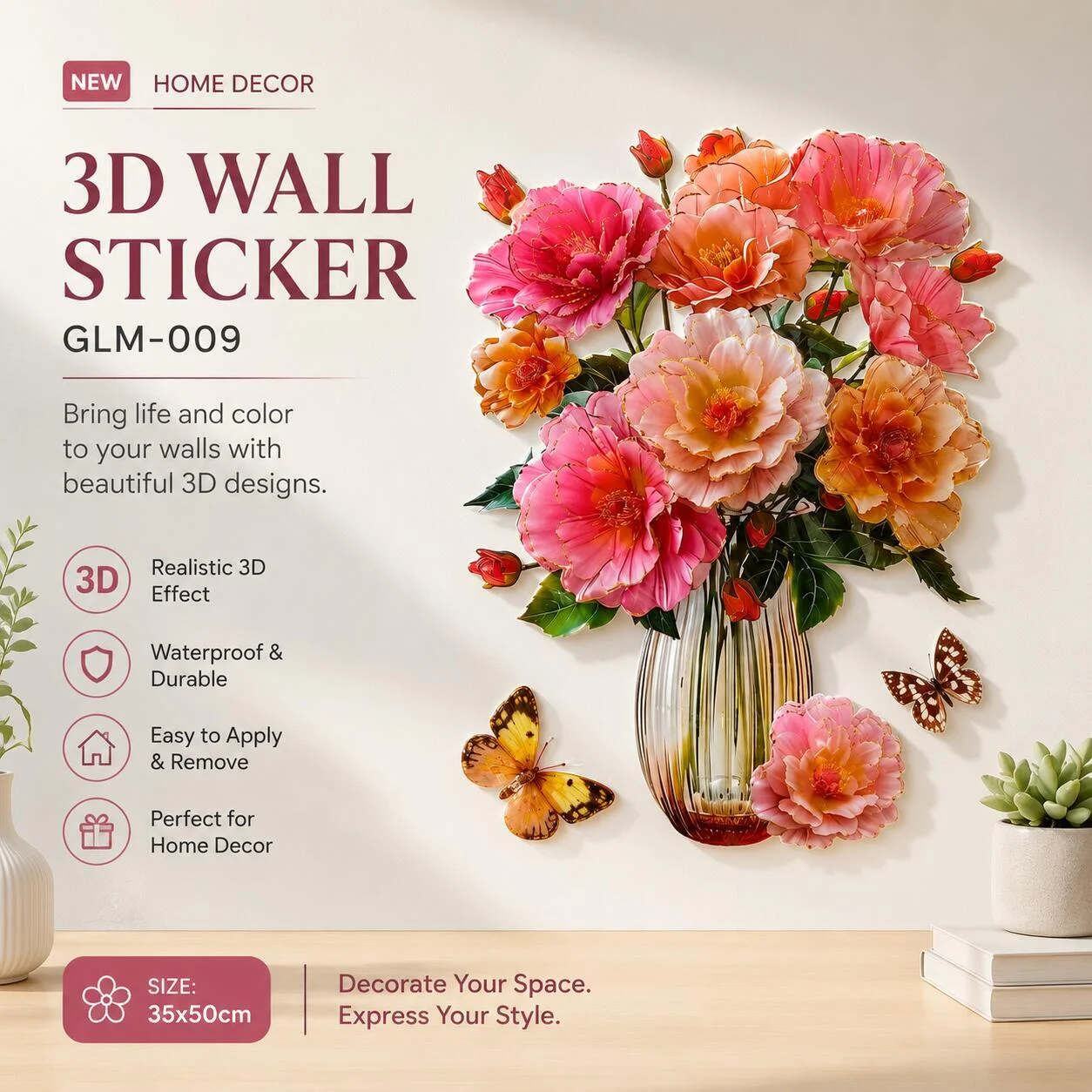 ديكور منزلي ثلاثي الأبعاد 35×50 سم GLM-009 رقم.29105
