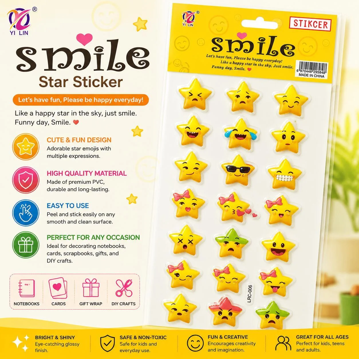 ملصقات النجوم التعبيرية Smile من – أصفر رقم.26285